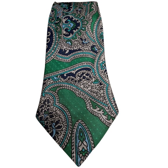 Burberry Other - Vintage Burberry Silk Paisley Tie Green & Blue Made in England Quiet Luxury Work